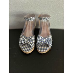 Sandals Wedges Ankle Strap Blue white Checkered SZ 9 Country Jeans